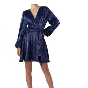 Bardot Metallic Navy Wrap Dress